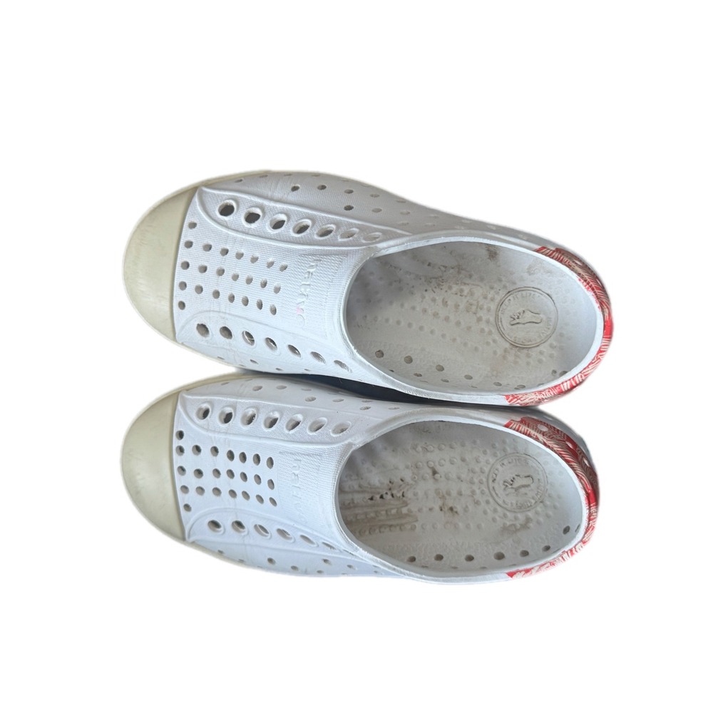 Native Jefferson Shoes Kids Size 8 White Good Tropical Palm Print Slip On EVA - Picture 3 of 7